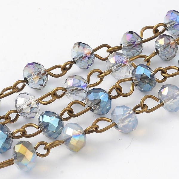 

PandaHall Handmade Electroplate Glass Faceted Rondelle Beads Chains for Necklaces Bracelets Making, with Antique Bronze Plated Brass Eye Pin..., Multicolor