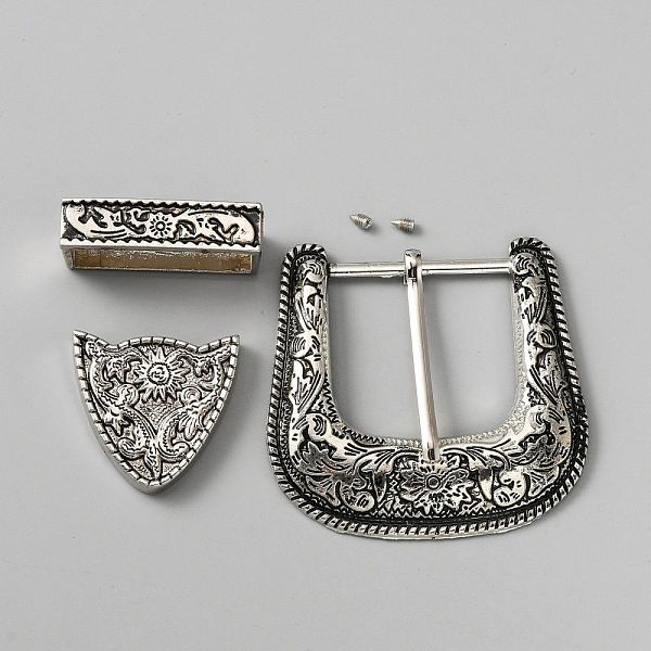 

PandaHall Belt Alloy Buckle Sets, include Roller Buckle, Rectangle Silder Charm, Triangle Zipper Stopper, Antique Silver, Buckle: 65x68x6mm...