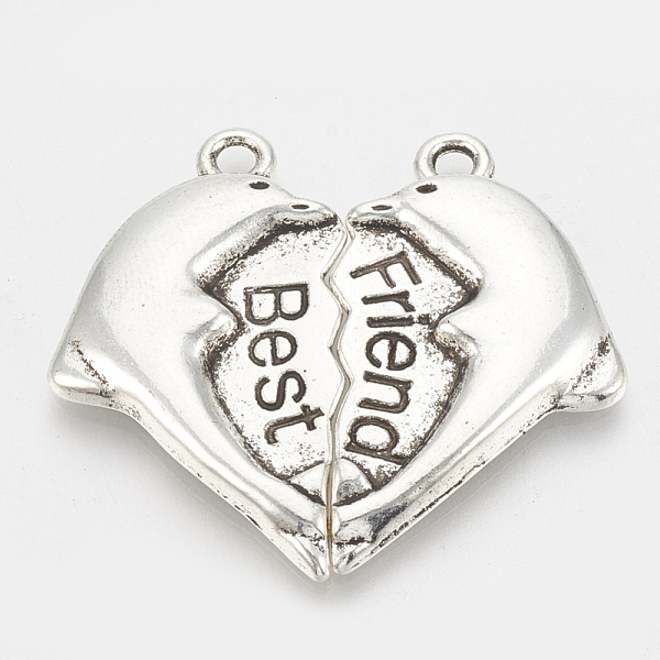 

PandaHall Tibetan Style Alloy Split Pendants, Dolphin/Heart with Word Best Friend, Cadmium Free & Lead Free,, Antique Silver, 32x36x3mm...