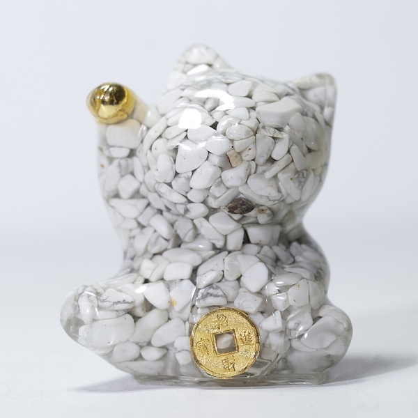 

PandaHall Resin Craft Display Decorations, with Natural Howlite Chip, Lucky Cat Figurine, for Home Feng Shui Ornament, 63x55x45mm Howlite...