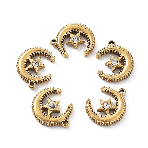 

PandaHall 304 Stainless Steel Pendants, with Rhinestone, Moon with Star Charm, Golden, 22x17.5x4mm, Hole: 1.8mm Stainless Steel+Rhinestone..., Clear