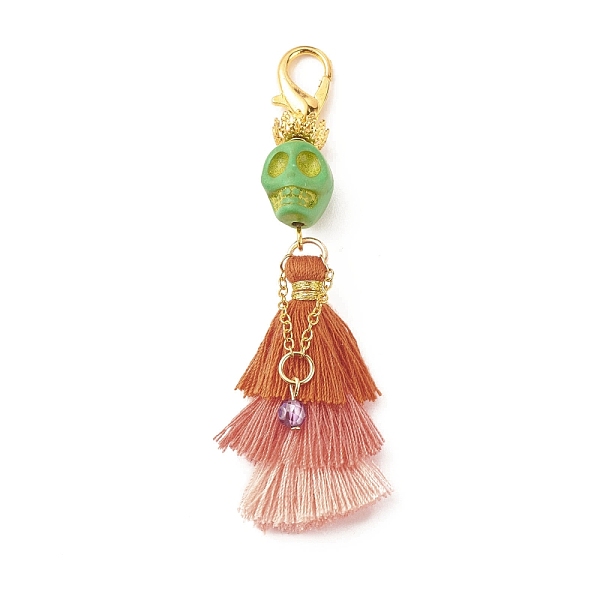 

PandaHall Polycotton(Polyester Cotton) Tassel Pendant Decorations, Halloween Synthetic Turquoise Skull Decoration, with Zinc Alloy Lobster..., Multicolor