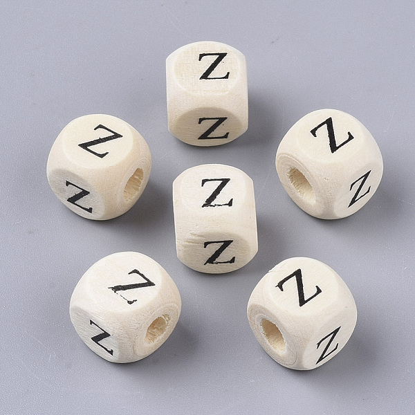 

PandaHall Printed Natural Wood Beads, Horizontal Hole, Cube with Initial Letter, PapayaWhip, Letter.Z, 10x10x10mm, Hole: 3.5mm, about..., Orange