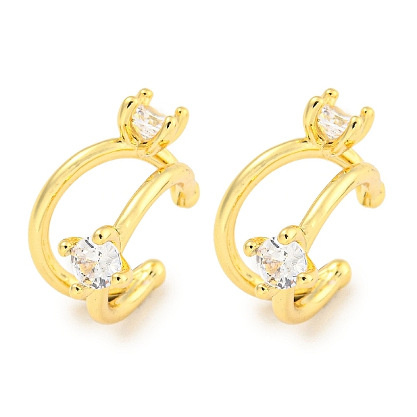 

PandaHall Brass Micro Pave Cubic Zirconia Cuff Earrings, Round Ring, Real 18K Gold Plated, 17x12mm Cubic Zirconia Ring Clear