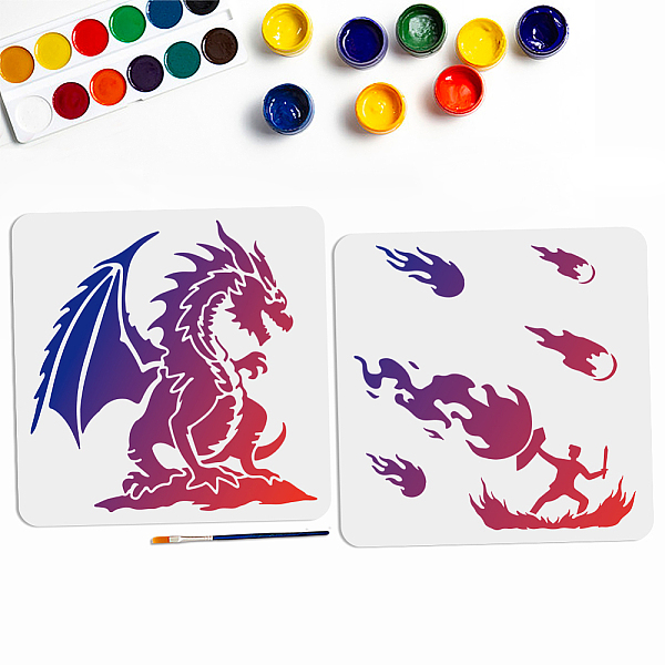 

PandaHall MAYJOYDIY US 1 Set PET Hollow Out Drawing Painting Stencils, for DIY Scrapbook, Photo Album, with 1Pc Art Paint Brushes, Dragon...