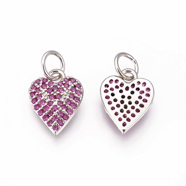 

PandaHall Brass Micro Pave Cubic Zirconia Charms, Heart, Magenta, Platinum, 11.5x9x2mm, Hole: 3~3.5mm Brass+Cubic Zirconia Heart Pink
