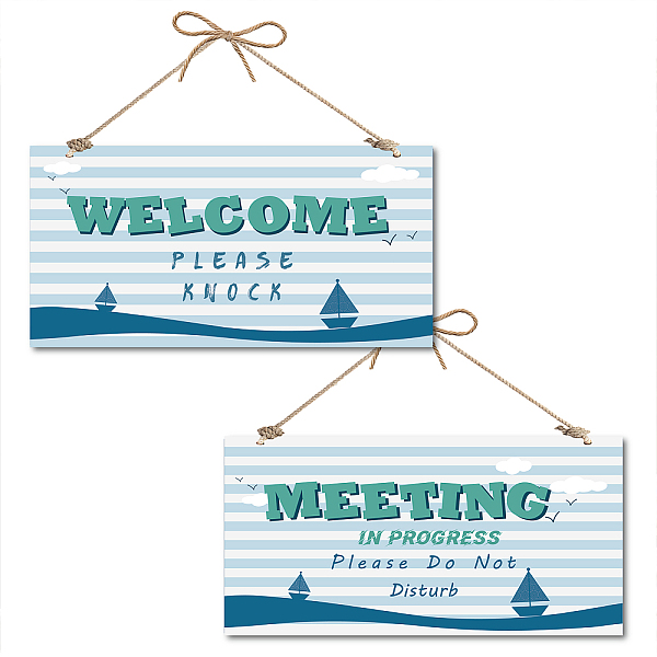 PandaHall Printed Natural Wood Hanging Wall Decorations, for Front Door Home Decoration, Rectangle with Welcome Meeting, Colorful, Ship...