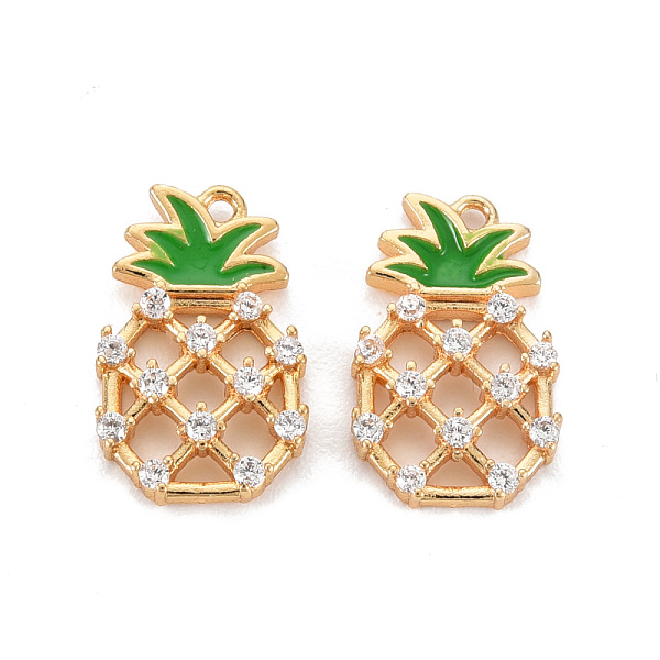 

PandaHall Brass Micro Pave Clear Cubic Zirconia Charms, with Enamel, Nickel Free, Pineapple, Real 18K Gold Plated, 14.5x9x2mm, Hole: 1mm...