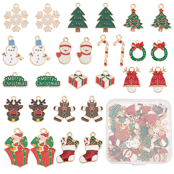 

PandaHall SUNNYCLUE 1 Box 56Pcs 16 Styles Christmas Charms Bulk Winter Snowflake Snowman Tree Candy Cane Gingerbread Man Enamel Charms for..., Multicolor