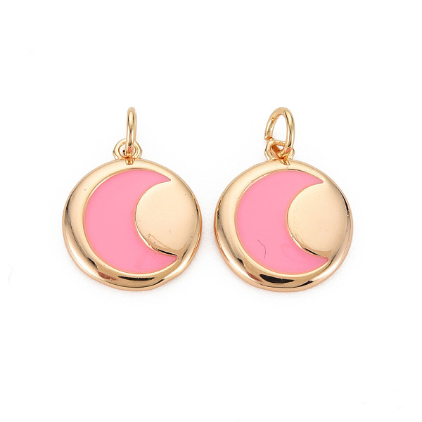 

PandaHall Brass Enamel Pendants, Nickel Free, Real 18K Gold Plated, Flat Round with Moon, Pink, 16x13.5x2mm, Hole: 3mm Brass+Enamel Flat...
