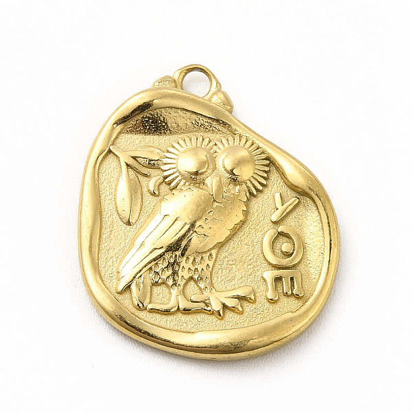

PandaHall 304 Stainless Steel Pendants, Athenian Tetradrachm Charms, Golden, 20.5x18.5x2.5mm, Hole: 1.8mm 304 Stainless Steel Owl