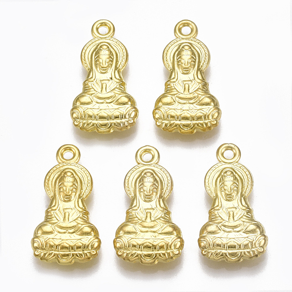

PandaHall CCB Plastic Guan Yin Pendants, Goddess of Mercy, Golden, 26.5x14x4.5mm, Hole: 2.5mm, about 685pcs/500g Plastic Human