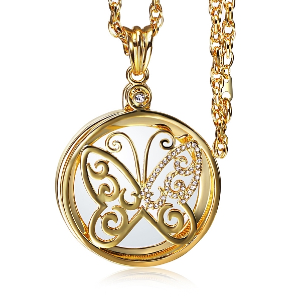 

PandaHall Butterfly Alloy Rhinestones & Glass Magnifying Pendant Necklace for Women, Golden, 25.59 inch(65cm) Alloy Butterfly