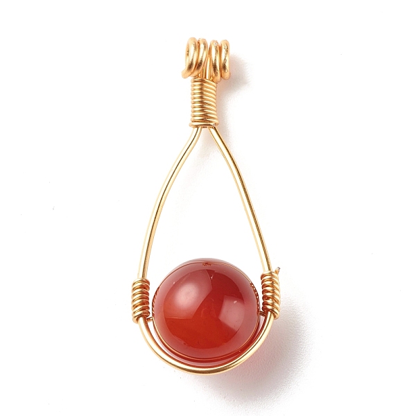 

PandaHall Natural Carnelian Pendants, with Copper Wire Wrapped, Round, 39x16x12mm, Hole: 2.1mm Carnelian Round