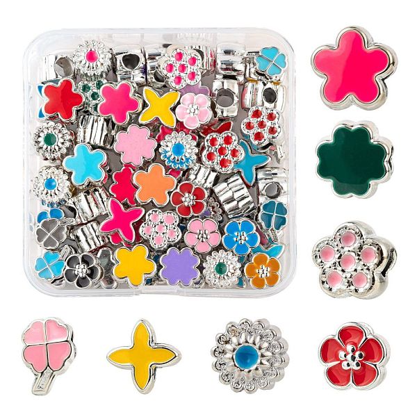 

PandaHall 70Pcs 7 Style Flowers & Plants Series UV Plating Acrylic European Beads, with Enamel, Large Hole Beads, Clover & Letter X & Flower..., Multicolor