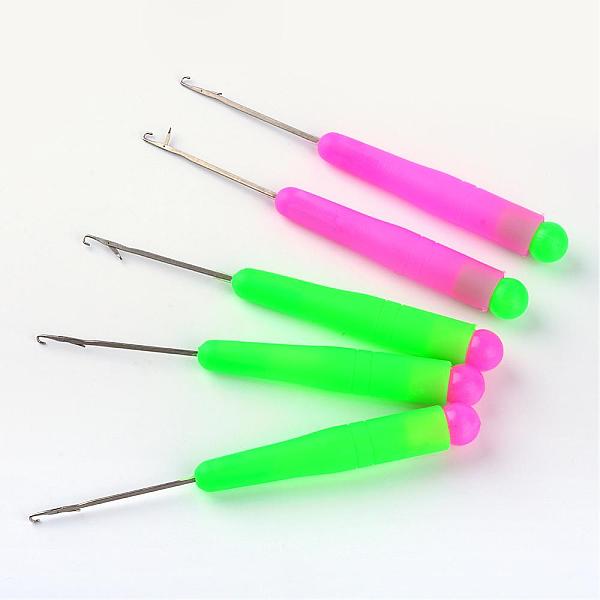 Platinum Tone Plastic Handle Steel Crochet Hooks Needles