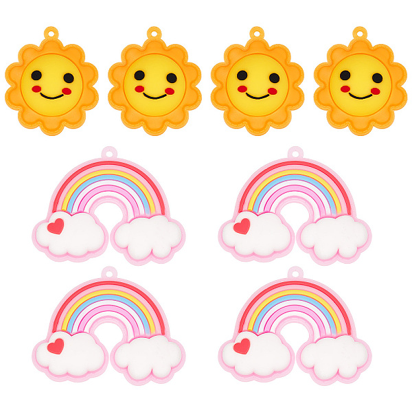 

PandaHall SUNNYCLUE 8Pcs Rainbow Charms Sun Charms 2 Inch Large Smile Sun Smiling Face Charm Big PVC Plastic Colorful Heart Rainbow Charms..., Multicolor