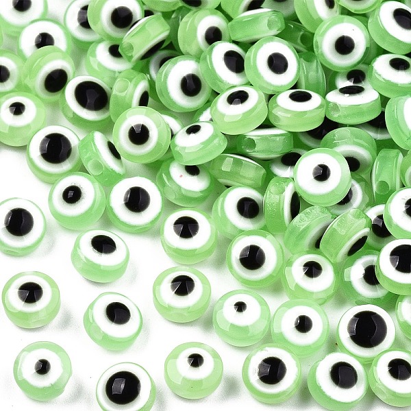 

PandaHall Resin Beads, Flat Round, Evil Eye, Light Green, 6x4mm, Hole: 1.5mm Resin Evil Eye