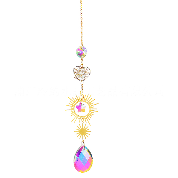 

PandaHall Quartz Crystal Big Pendant Decorations, Hanging Sun Catchers, with Wire Wrapped Heart, Teardrop, Clear AB, 422x43.5mm Quartz..., White
