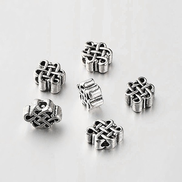 

PandaHall Tibetan Style Alloy Chinese Endless Knot Beads, Chinoiserie Jewelry Findings, Antique Silver, 9x11x5mm, Hole: 2.5mm Alloy Rhombus