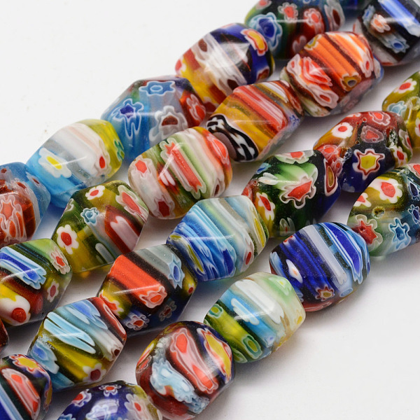 

PandaHall Handmade Millefiori Glass Bead Strands, Faceted, Cuboid, Colorful, 14~16x10~12x10~12mm, Hole: 1mm, about 22~25pcs/strand, 15.7...