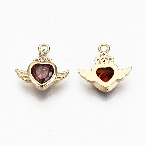 

PandaHall Brass Micro Pave FireBrick Cubic Zirconia Charms, Nickel Free, Heart, Real 18K Gold Plated, 14x14.5x4mm, Hole: 1.6mm Brass+Cubic..., Red