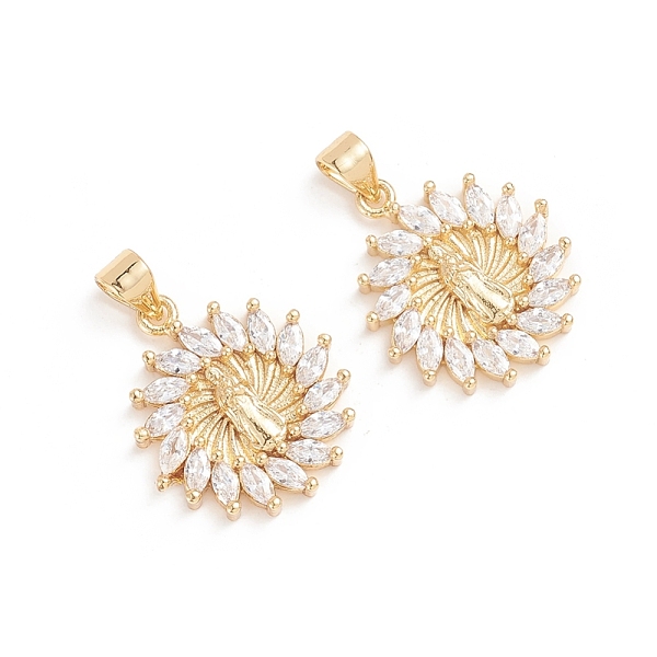 

PandaHall Brass Micro Pave Cubic Zirconia Pendants, Long-Lasting Plated, Flower with Saint, Clear, Golden, 21x18x3mm, Hole: 3.8x3.2mm...