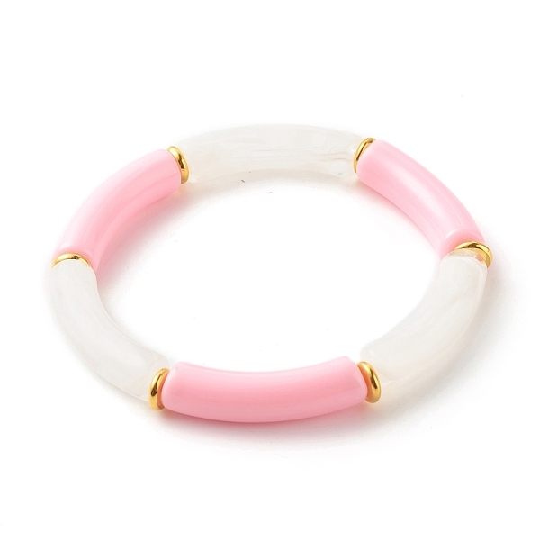 

PandaHall Acrylic Tube Beaded Stretch Bracelets, with Brass Beads, Pink, Inner Diameter: 2-1/8 inch(5.5cm) Acrylic Pink
