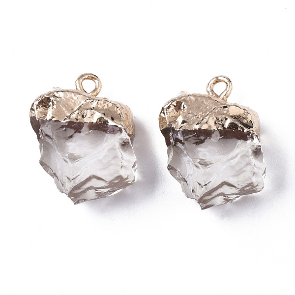 

PandaHall Resin Pendants, with Edge Light Gold Plated Iron Loop, Nuggets, Clear, 20~21x17x11~12mm, Hole: 1.8mm Iron+Resin Nuggets Clear