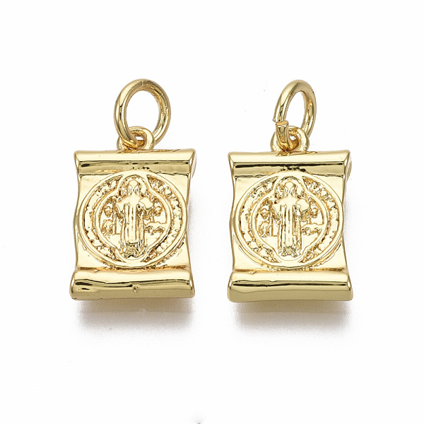 

PandaHall Brass Charms, with Jump Ring, Nickel Free, Rectangle with Saint & Cross, Real 18K Gold Plated, 14x9x2.5mm, Hole: 3mm Brass...