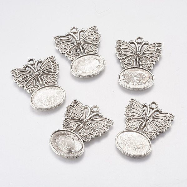 

PandaHall Tibetan Style Pendant Cabochon Settings, Lead Free, Butterfly, Antique Silver, 30x22x2mm, Hole: 2mm, Tray: 14x10mm Alloy Butterfly