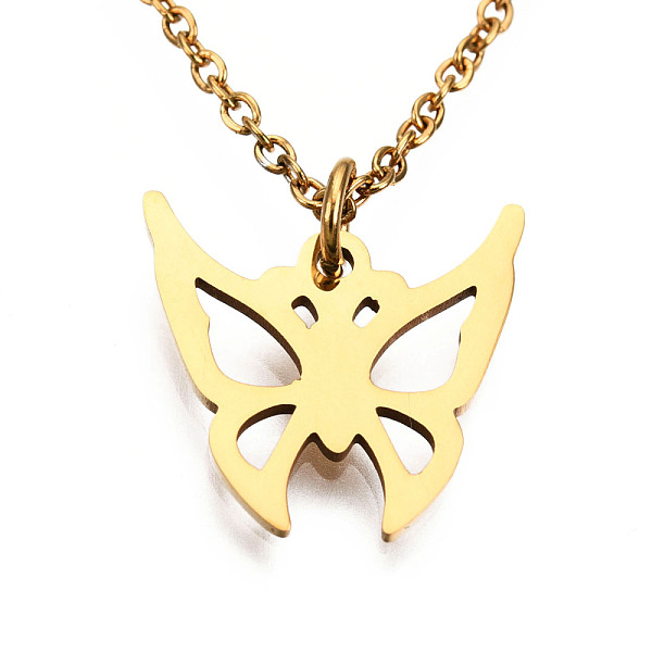 

PandaHall 201 Stainless Steel Pendant Necklaces, with Cable Chains and Lobster Claw Clasps, Butterfly, Golden, 15.55 inch(39.5cm), 1.5mm 201...