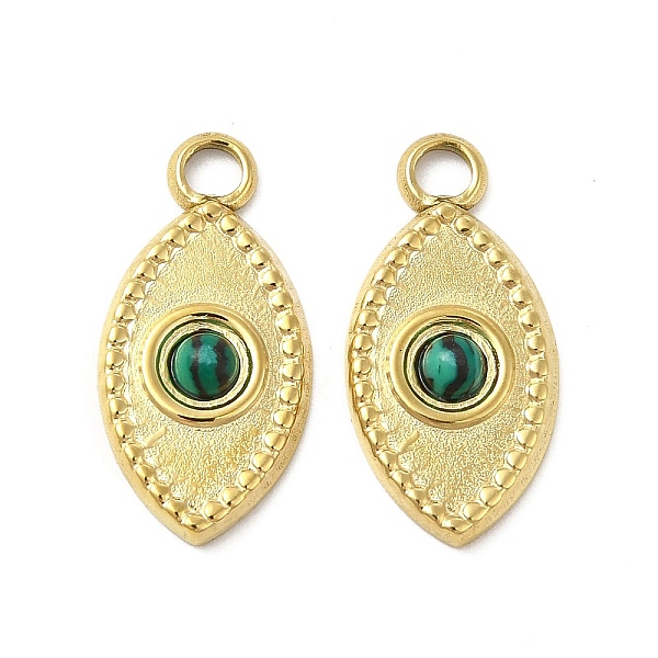 

PandaHall Natural Malachite Pendants, Horse Eye Charms, with Vacuum Plating Real 18K Gold Plated 201 Stainless Steel Findings, 20x10x3mm...