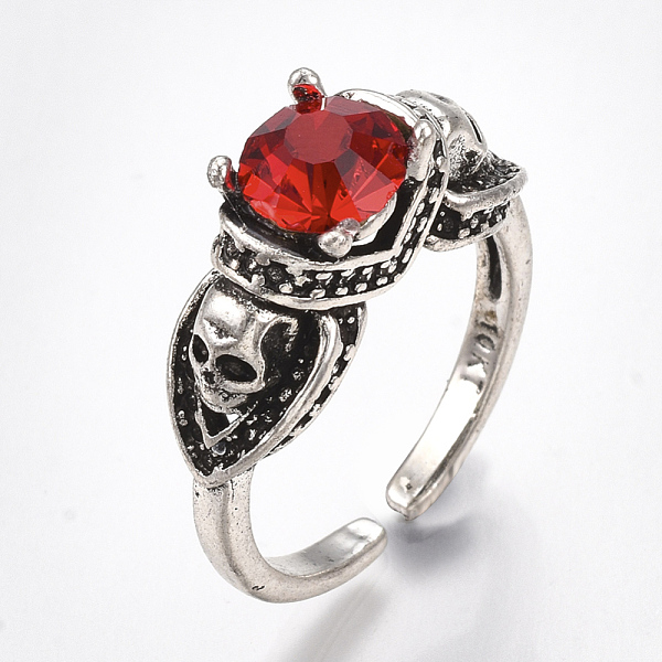 

PandaHall Alloy Cuff Finger Rings, with Glass, Wide Band Rings, Antique Silver, US Size 8 1/2(18.5mm) Alloy Red