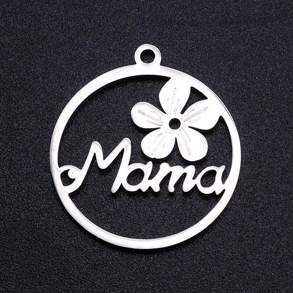 

PandaHall 201 Stainless Steel Pendants, Filigree Joiners Findings, for Mother's Day, Laser Cut, Flower with Worde Mama, Stainless Steel...