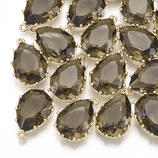 

PandaHall Glass Pendants, with Brass Findings, Faceted, teardrop, Golden, Olive, 22x14.5x7mm, Hole: 1.5mm Brass+Glass Teardrop Green
