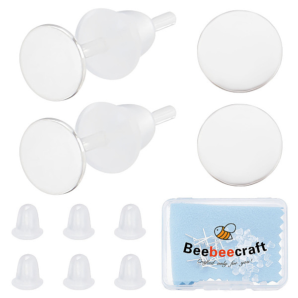 

PandaHall Beebeecraft 20Pcs/Box Earring Cabochon Settings 925 Sterling Silver Blank Stud Earring Bezel Post with 50Pcs Plastic Ear Nuts for..., Multicolor