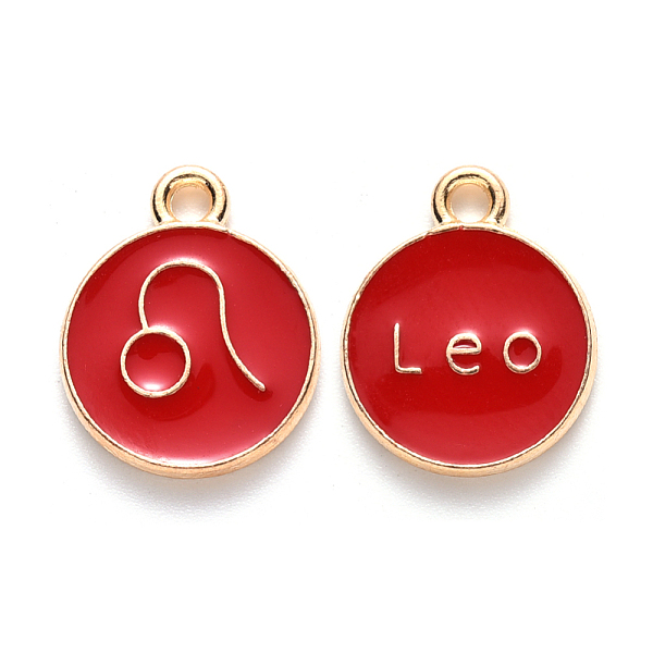 

PandaHall Alloy Enamel Pendants, Cadmium Free & Lead Free, Flat Round with Constellation, Light Gold, Red, Leo, 15x12x2mm, Hole: 1.5mm...