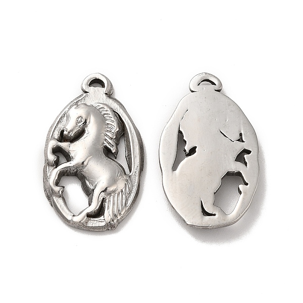

PandaHall 304 Stainless Steel Pendants, Oval with Horse Charms, Stainless Steel Color, 26.5x15.5x3mm, Hole: 1x2mm 304 Stainless Steel Horse