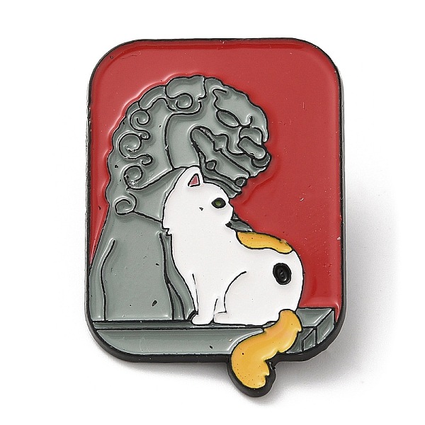 PandaHall Chinese Style Forbidden City & Cat Theme Enamel Pin, Black Zin Alloy Brooch for Backpack Clothes, FireBrick, 36x25x1.5mm...