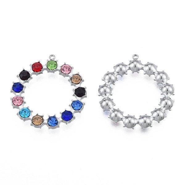 

PandaHall 304 Stainless Steel Pendants, with Colorful Rhinestone, Ring, Stainless Steel Color, 30x28x4mm, Hole: 1.4mm Stainless..., Multicolor