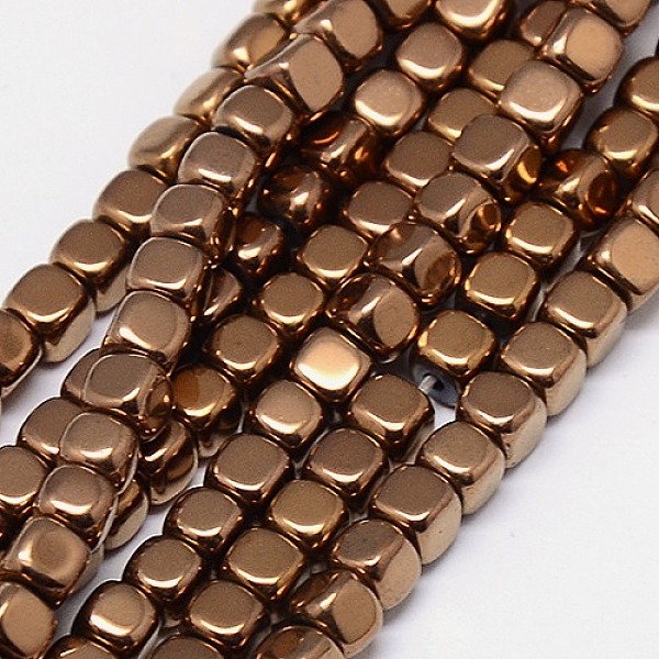 

PandaHall Electroplate Non-magnetic Synthetic Hematite Beads Strands, Cube, Grade A, Copper Plated, 3x3x3mm, Hole: 1mm, about 127pcs/strand...
