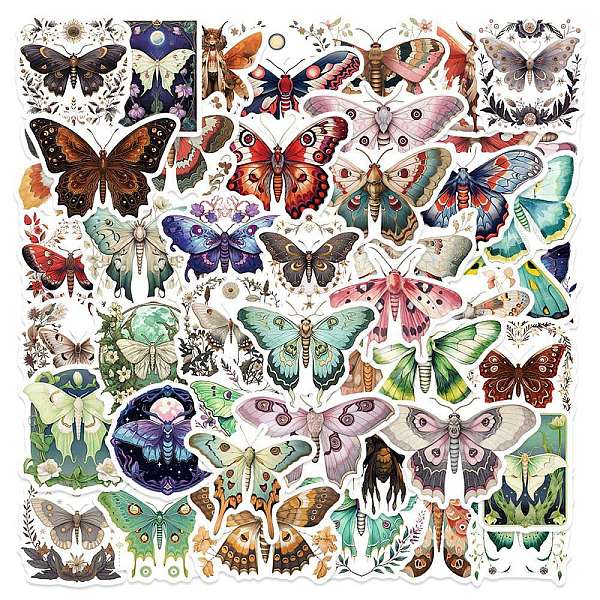 PandaHall 50Pcs Moth PVC Self Adhesive Cartoon Stickers, Waterproof Insect Decals for Laptop, Bottle, Luggage Decor, Mixed Color...