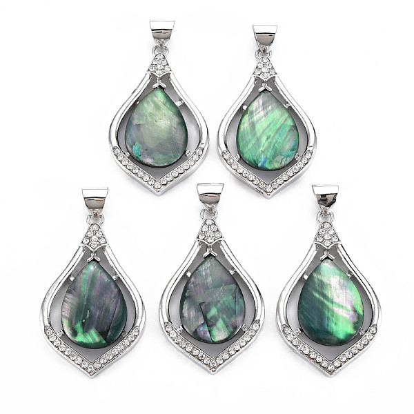 

PandaHall Natural Abalone Shell/Paua Shell Pendants, with Alloy Findings, Brass Snap on Bails and Crystal Rhinestone, Platinum, Dyed...