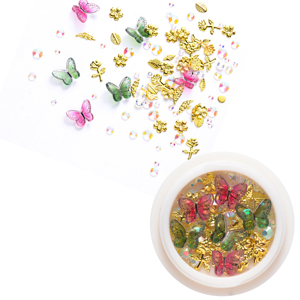 

PandaHall Nail Art Decoration Accessories, with Resin, Acrylic Rhinestones & Golden Tone Brass Cabochons, Mixed Shape, Mixed Color..., Multicolor