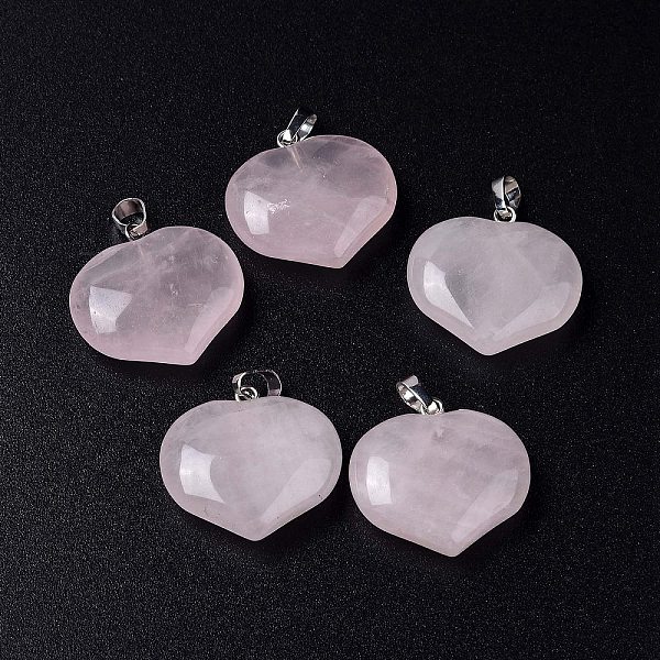 

PandaHall Natural Rose Quartz Pendants, Love Heart Charms, with Platinum Tone Brass Snap on Bails, 24~25.5x25x9.5~10mm, Hole: 8x2.8mm Rose...