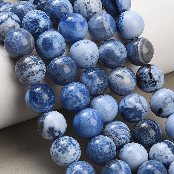 Brins de perles d'agate craquelée au feu naturel (teintes et chauffées)