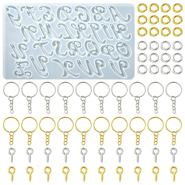 

PandaHall DIY Keychain Making Kits, Inlcluding Alphabet Pendant Silicone Molds, Iron Split Key Rings & Screw Eye Pin Peg Bails, Brass Open...
