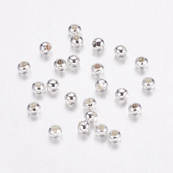 

PandaHall Brass Spacer Beads, Silver Color Plated, Round, 2.4mm, Hole: 0.8mm Brass Round