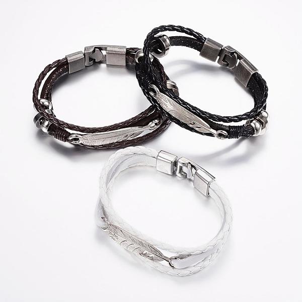 

PandaHall Leather Cord Multi-strand Bracelets, with Alloy Finding, Mixed Color, 8-1/4 inch(210mm), 11x4mm Alloy Multicolor